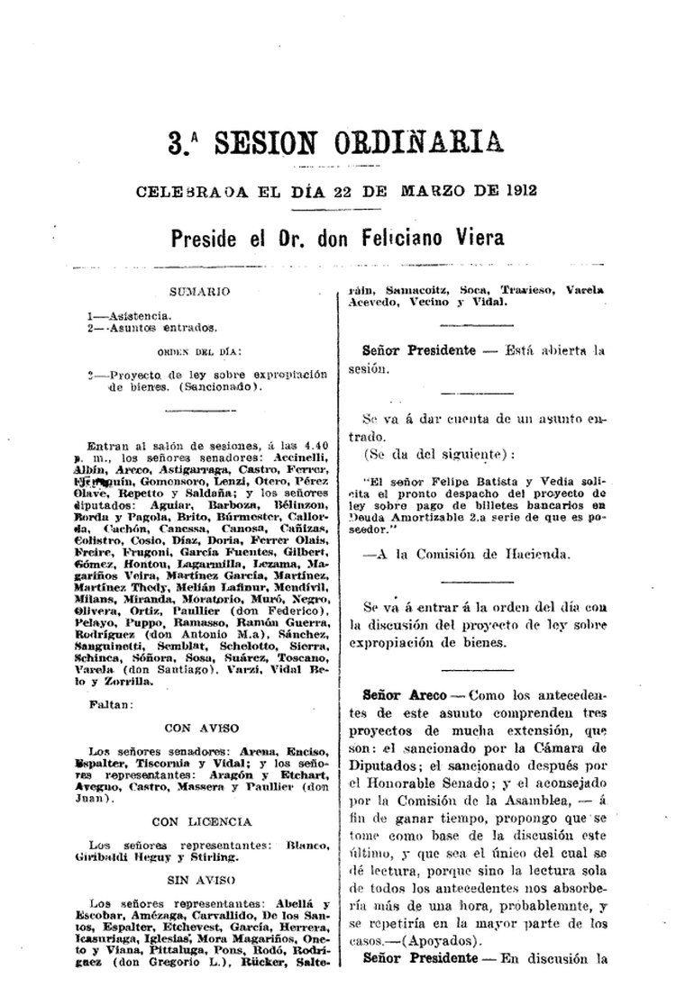 DIARIO DE SESIONES DE LA ASAMBLEA GENERAL del 22/03/1912